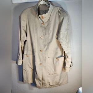 Brem Rainware Beige Button Down Rain Cotton Blend Mid Length VintageJacket Sz 16